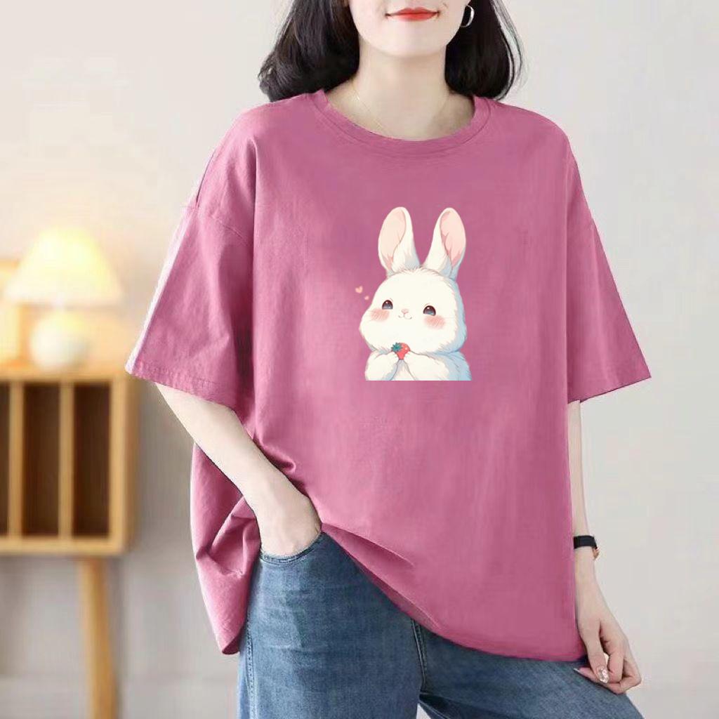 Loose Cotton Short-sleeved T-shirt Ladies Summer New Blouse Women Round Neck