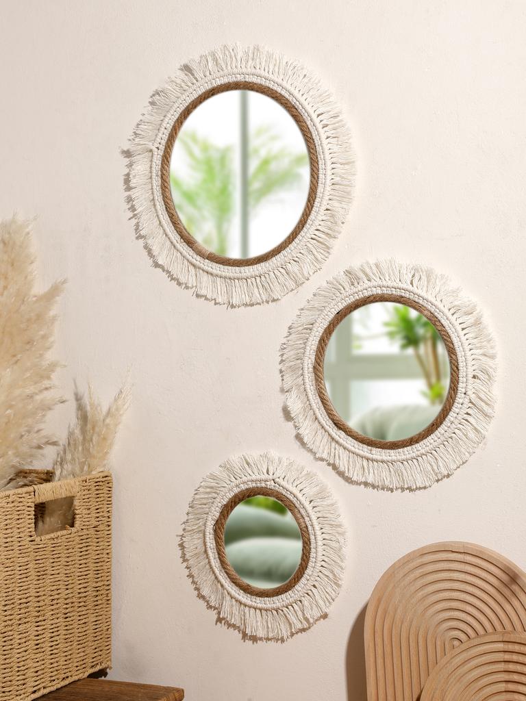 Boho Handgewebte Wandbehang Tapisserie Home Dekorative Spiegel Nordische Wandspiegel Dekoration Schlafzimmer Wohnzimmer Kunsthandwerk Dekor