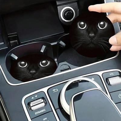 2pcs Cat Car Cup Holders, 2.8 Inch Round Decorative Car Cup Mats, Home And Auto Drink Coasters, Unisex Car Interior Accessories, Decorative Coasters
