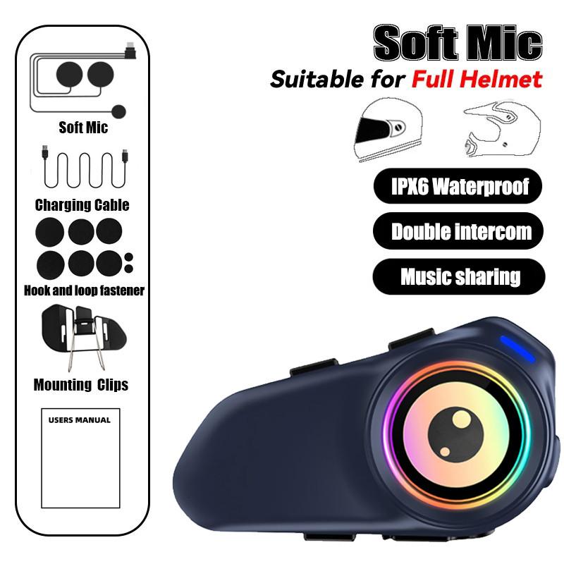 

Motorcycle Helmet Bluetooth Intercom with 30H Battery Life and RGB Safety Light 1set Soft Mic