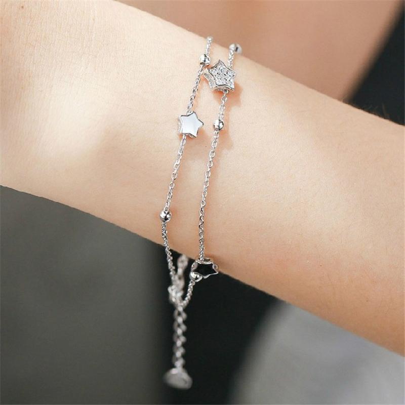 Jewelry Crystal Star Bead 925 Sterling Silver Charm Bracelet & Bangles for Women Wedding Party Gift