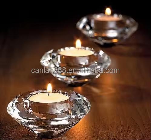 Cheap Handmade Decorative Tealight Medium Diamond Crystal Round Votive Candlestick Holder for Home Decoration