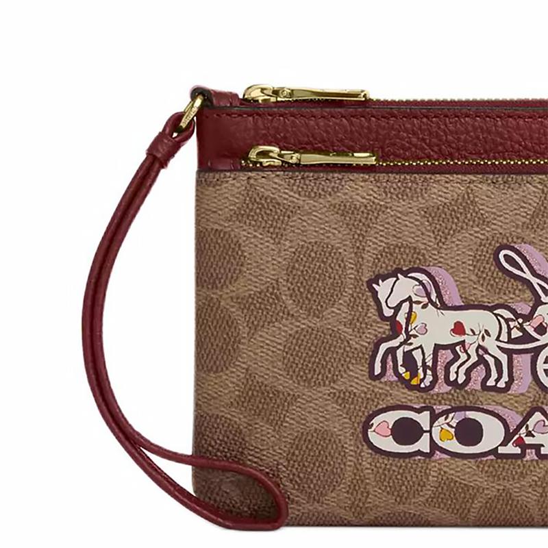 Coach Horse And Carriage Print Logo Zipper Closure Coated Canvas Wallet Women wallet Brown Black Cherry CX590-IMXGY