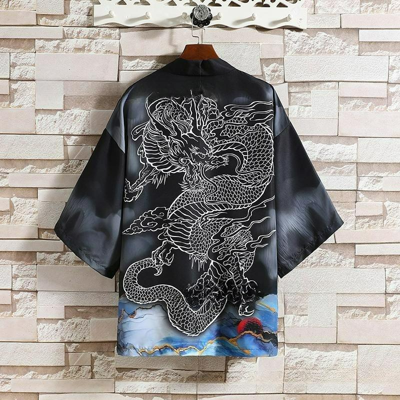 Summer National Style Dragon Totem Figure Cardigan Cloak Feather Woven Robe Japanese Ukiyo-e Cloak 3D Digital Printed Shirt