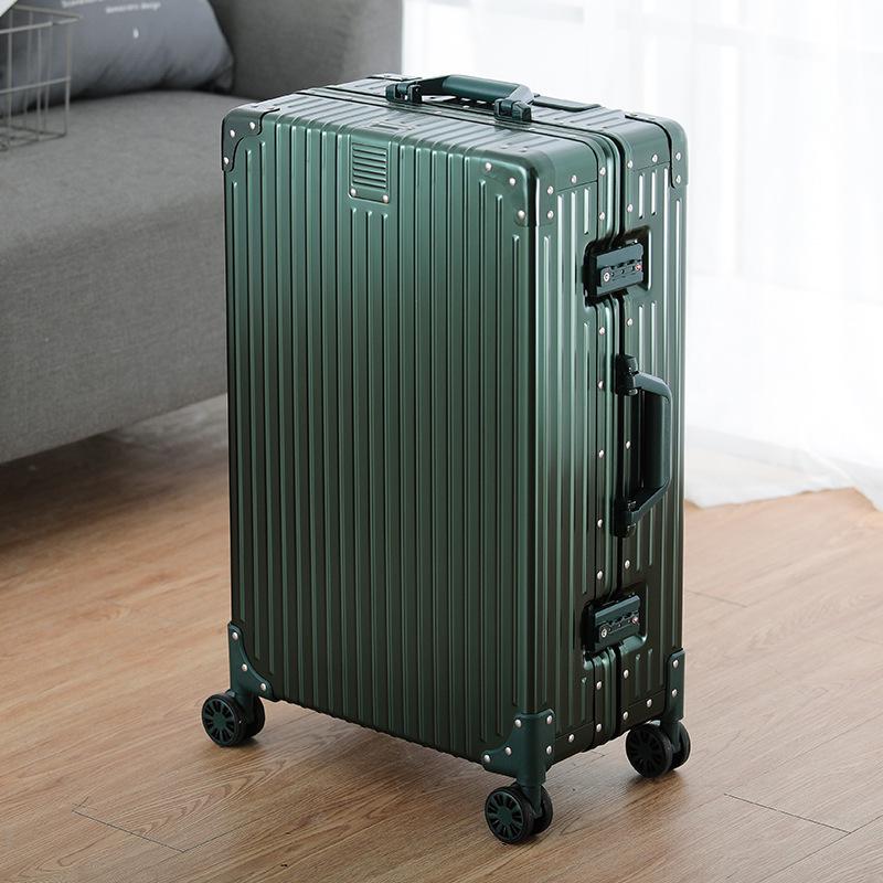 Aluminum-Magnesium Alloy Trolley Case with Universal Wheels, 24" Carry-On for Student Travel & Men's Business, with Combination Lock.