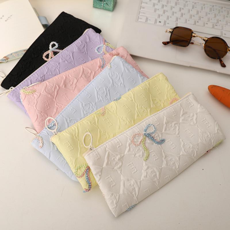 Polyester Bow Pencil Case With Large Capacity For Students And Girls