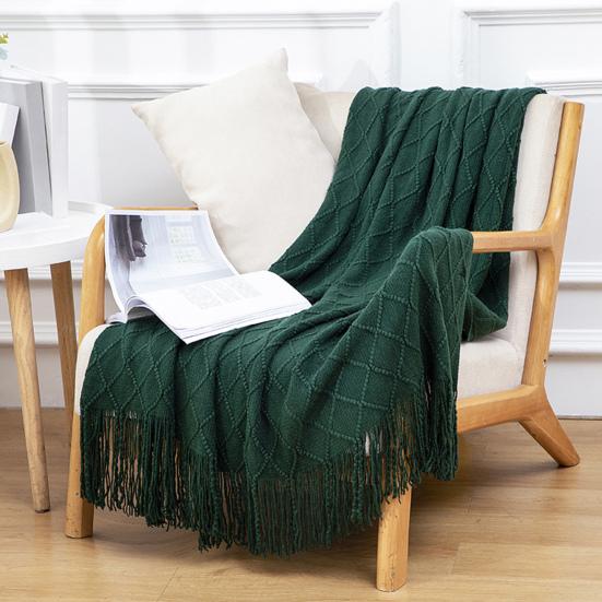 Knitted Blanket with Tassels Lightweight Stretchy Woven Blanket for All Season Machine Washable Throw Blanket for Couch Bed Sofa