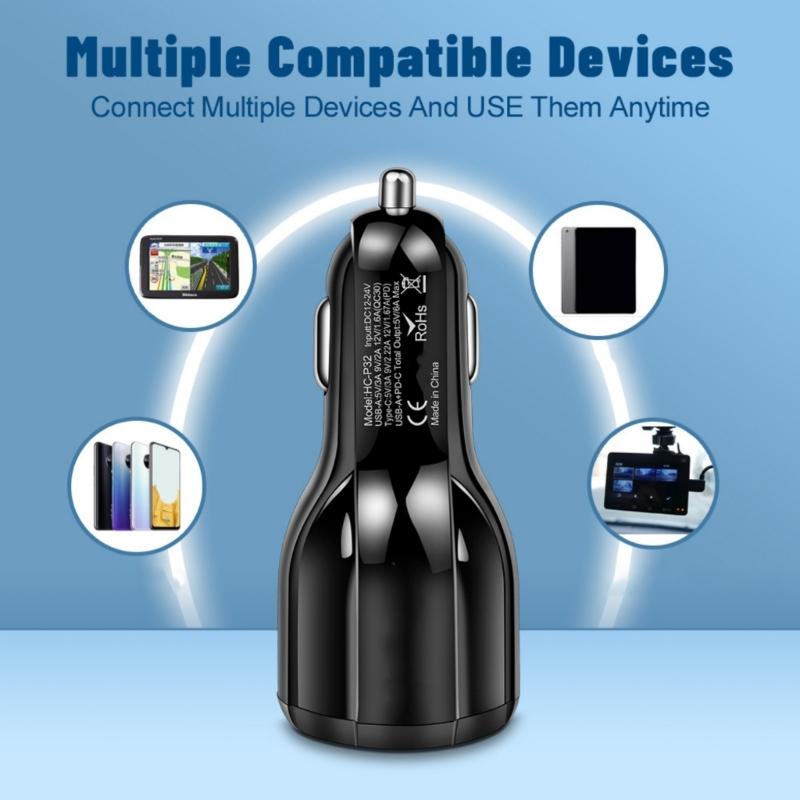 2 in 1 USB Car Charger Adapter Multiple USB Splitter with QC3.0 PD20W Fast Car Charger for Mobile Phone Laptop Car