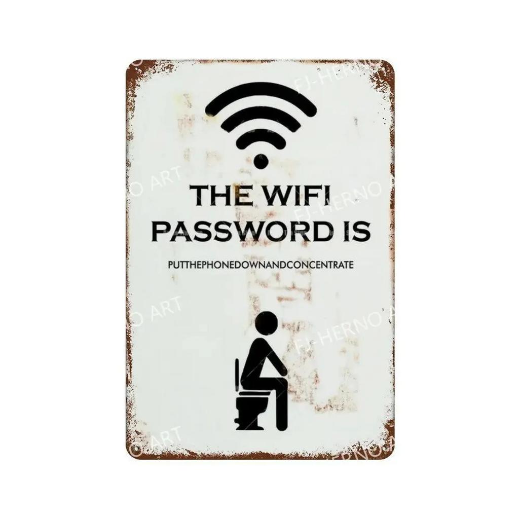 Letrero de Metal HD Divertido Decoración de Pared para Baño Retro Humor de Baño Señal WiFi Lávate las Manos para Baño Bar Cafetería
