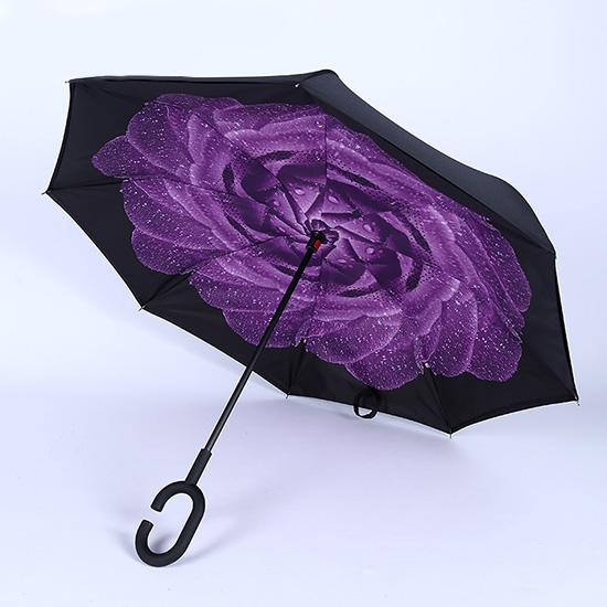 JPZYLFKZL Free Style Creative Long Shank Double Layer Inverted Umbrella Windproof Reverse C-Hook Male Golf Umbrella Reverse