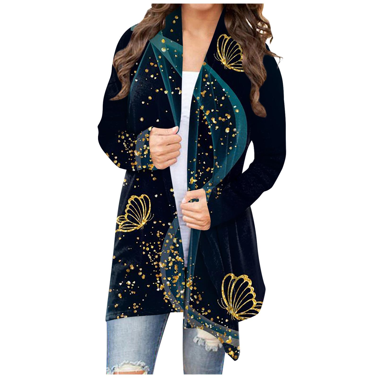 

Женская модная повседневная куртка-кардиган средней длины с цветочным принтом, пальто S синий