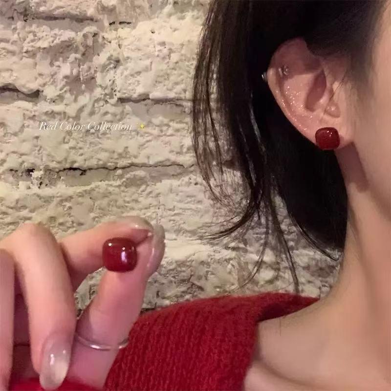 Angola Red New Year Stud Earrings – Minimalist French Fashion