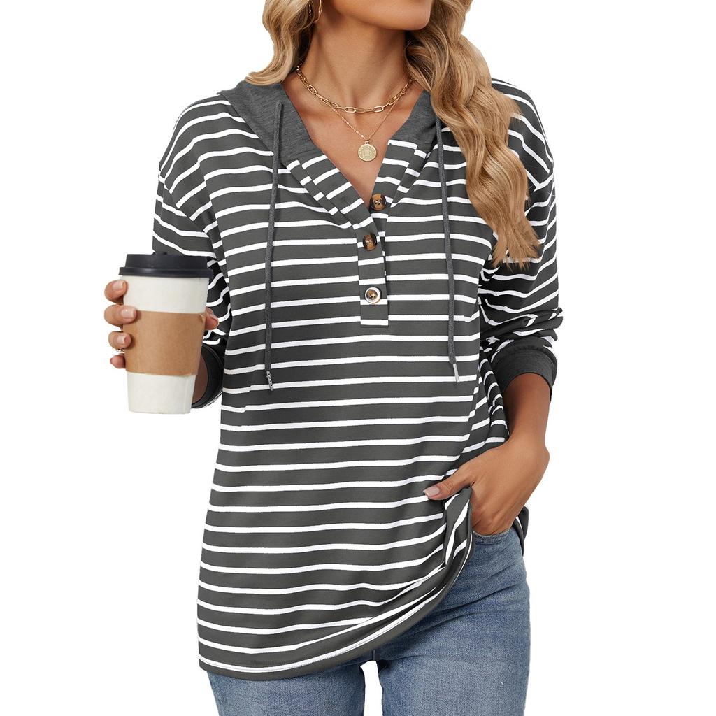 Elegant and Fashionable Fall and Winter Comfortable Hooded Button Drawstring Casual Long Sleeve Sweatshirt Top Pullover Hoodies