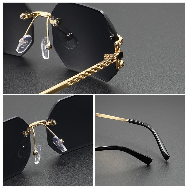 Vintage Rimless Sunglasses Women Men Brand Designer Polygon Sun Glasses Female Trendy Rectangle Cutting Len Shades Eyewear UV400