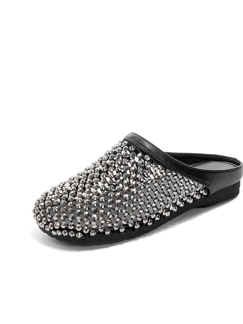 

Baotou rhinestone slippers women s 2025 new fashion summer super fire hollow outer wear versatile casual non-slip Baotou slippers 35 чёрный