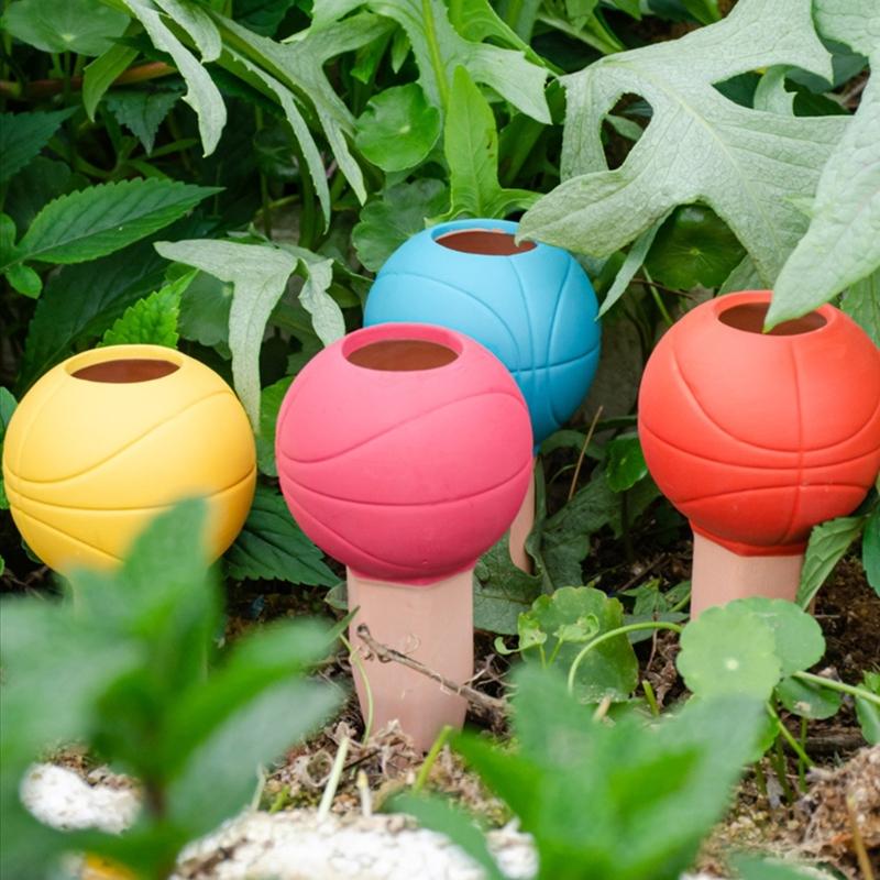 4Pcs Plant Self Watering Spikes Basketball Plant Watering Globes Insert Terracotta Watering Spikes Automatic Plant Waterer
