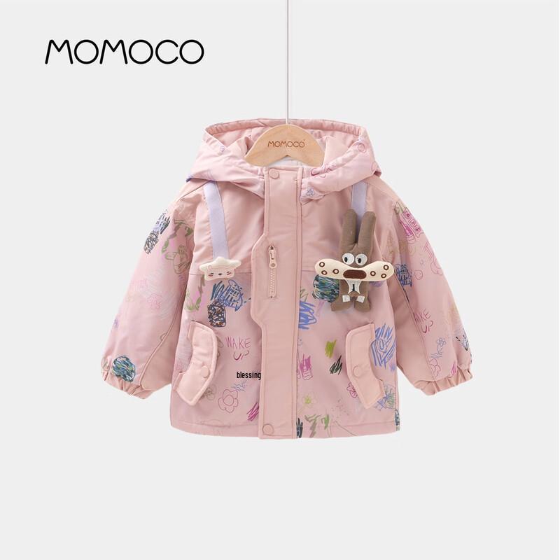 MOMOCO Girls 2025 Winter Hooded Doll Print Coat 110