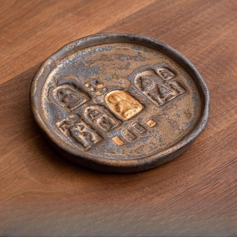 Dunhuang Culture Pot Bearing Pot Dry Brewing Table  Tea Tray Thick Ceramic Cover Bowl Bottom Support Retro Tea Set Accessories