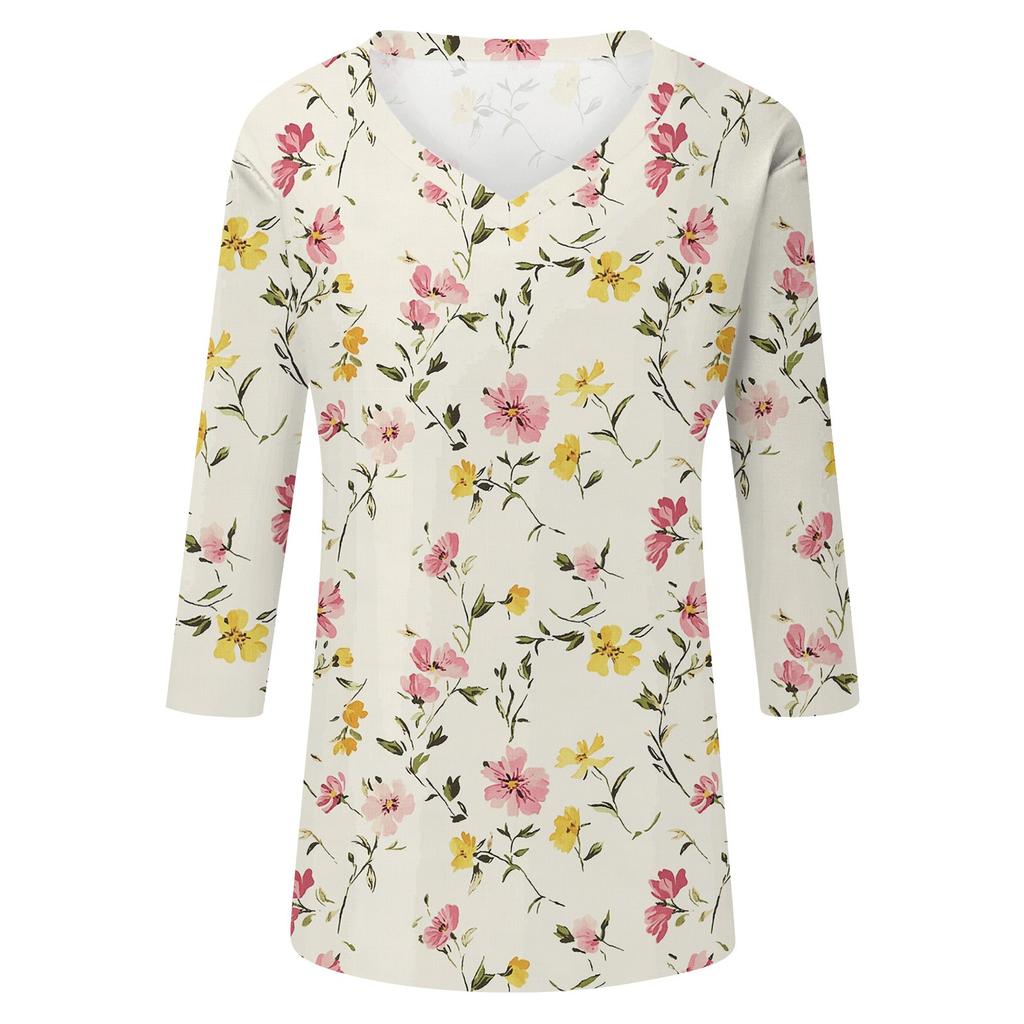 3/4 Sleeve Shirts For Women Cute Print Graphic Tees Blouses Casual Plus Size Basic Tops Pullover