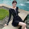 Womens Modest Full Coverage Long Sleeve One-Piece Swimsuit With Skirt Overlay Swimming Surfing Spa