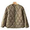 Autumn and winter women's clothing light and short V-neck rhombus casual down jacket white duck down lightweight jacket liner
