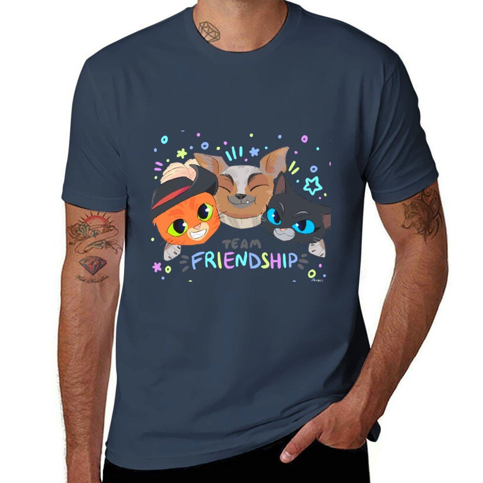 Team Friendship Puss In Boots The Last Wish 2 Tshirt Trendy Casual Short Sleeve Shirt S