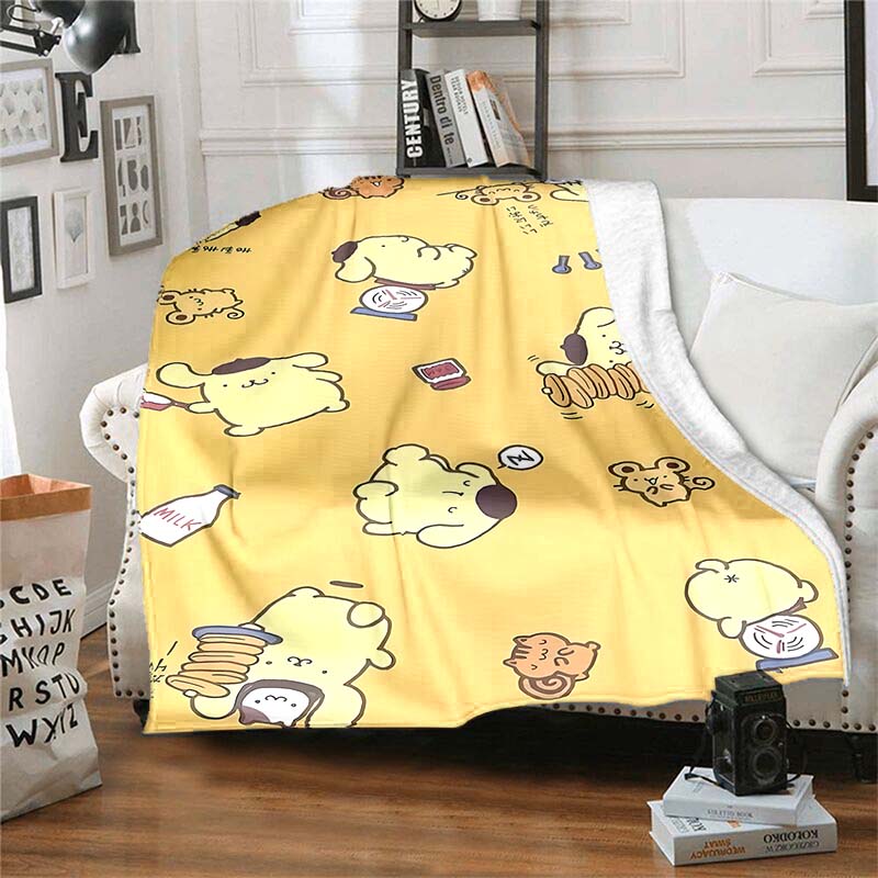 Manta de franela con estampado de PomPompurin, una manta para la siesta, cálida, cómoda y suave, adecuada para sofás, camas, etc.