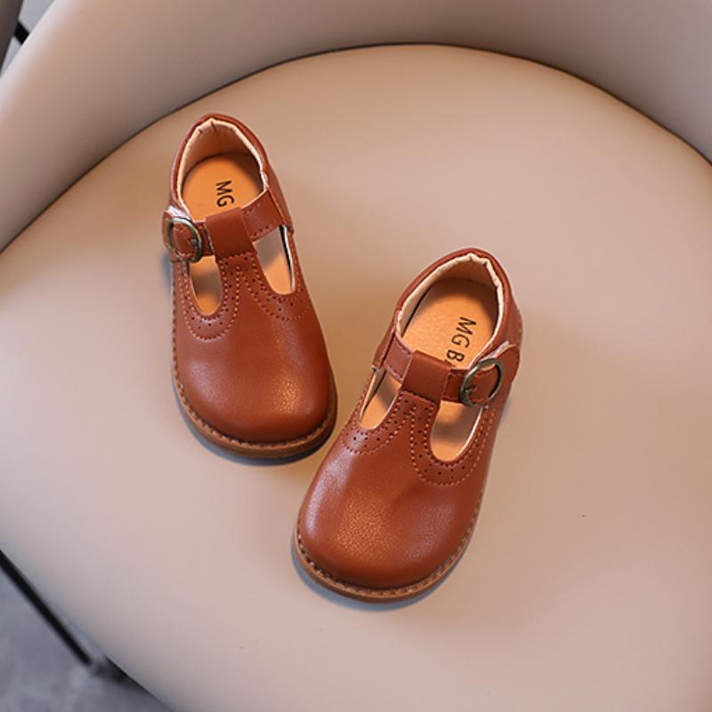 Scarpe in Pelle per Bambini Piccoli Opache Carine Classiche Scarpe Piatte per Bambini con Cinturino a T 21-30 Colore Unico Traforate Unisex Mary Janes per Bambino