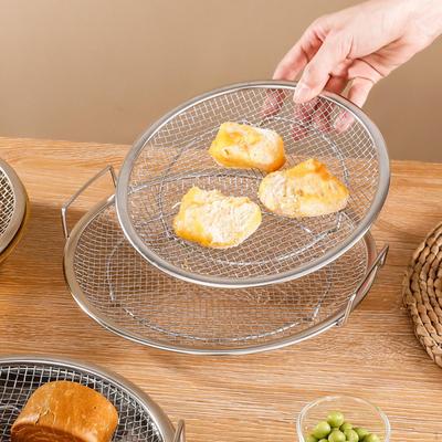 Tray, Cooking Tool, Stainless Steel Fried Food Server Plate, French Fry Holder with Handles for BBQ