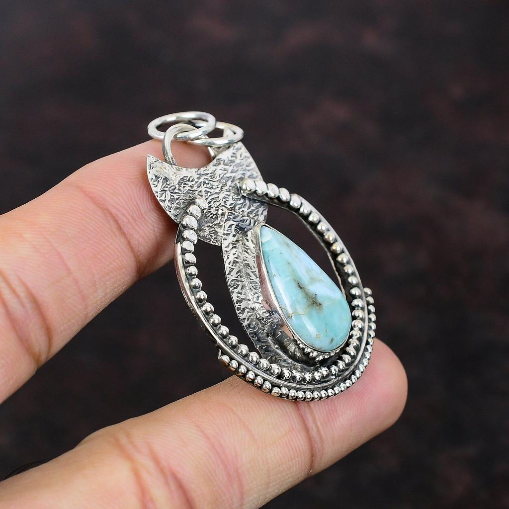 Larimar-Anhänger, handgefertigt, einzigartiger Design-Schmuck, 925er-Sterlingsilber-Anhänger, ein hochwertiger Edelstein-Schmuck, Geburtsstein-Anhänger, Geschenk für Freunde