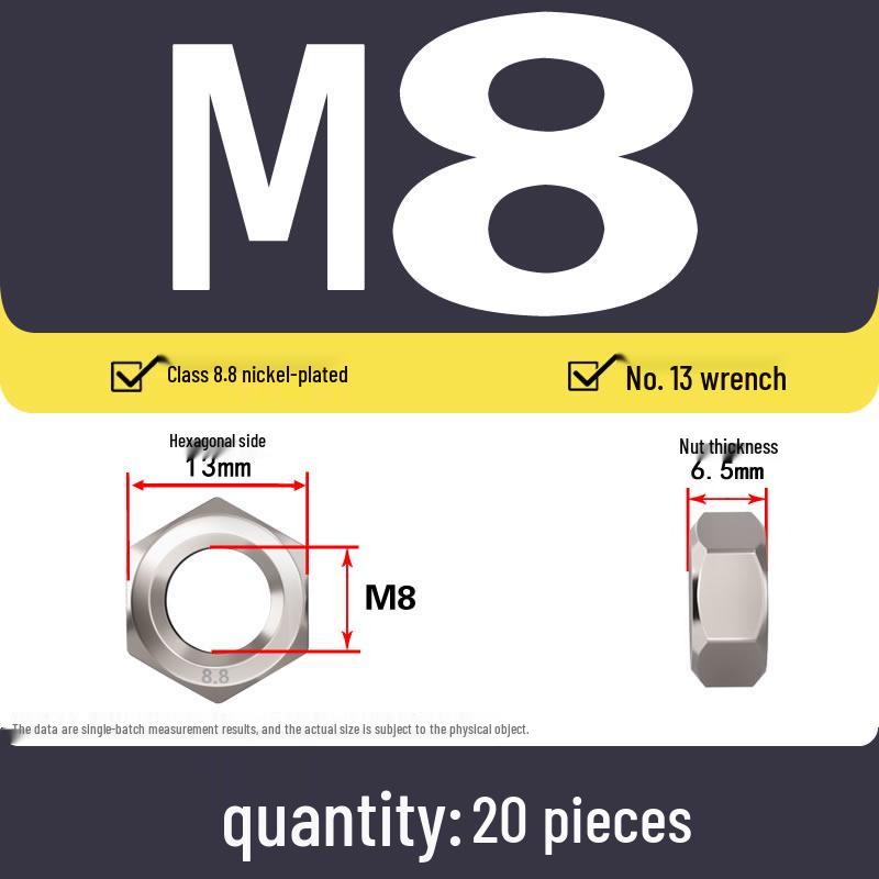 High-Strength Nickel-Plated Hex Nut Collection: Grade 8.8 Cap & Bolt Nuts M3-M12