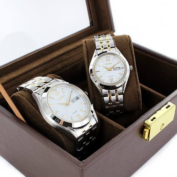 [Seiko Watches] Solar Pair Watches with Storage Box - Stainless Steel for Men & Women - Model SBPX085STPX033 [Imported]