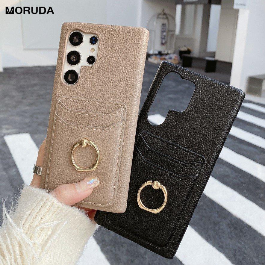 Leather Card Slot Wallet Phone Case For Samsung S23 Ultra S20 S21 S22 Plus S8 S9 S10 Plus Note 10 20 Note 20 Ultra Ring Cover