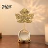 Light Refraction Ornament Faux Crystal Ball with Gold Leaf Stand, Metal Statue Clear Sphere Transparent Decorative for Office, Bedroom, Entryway,
