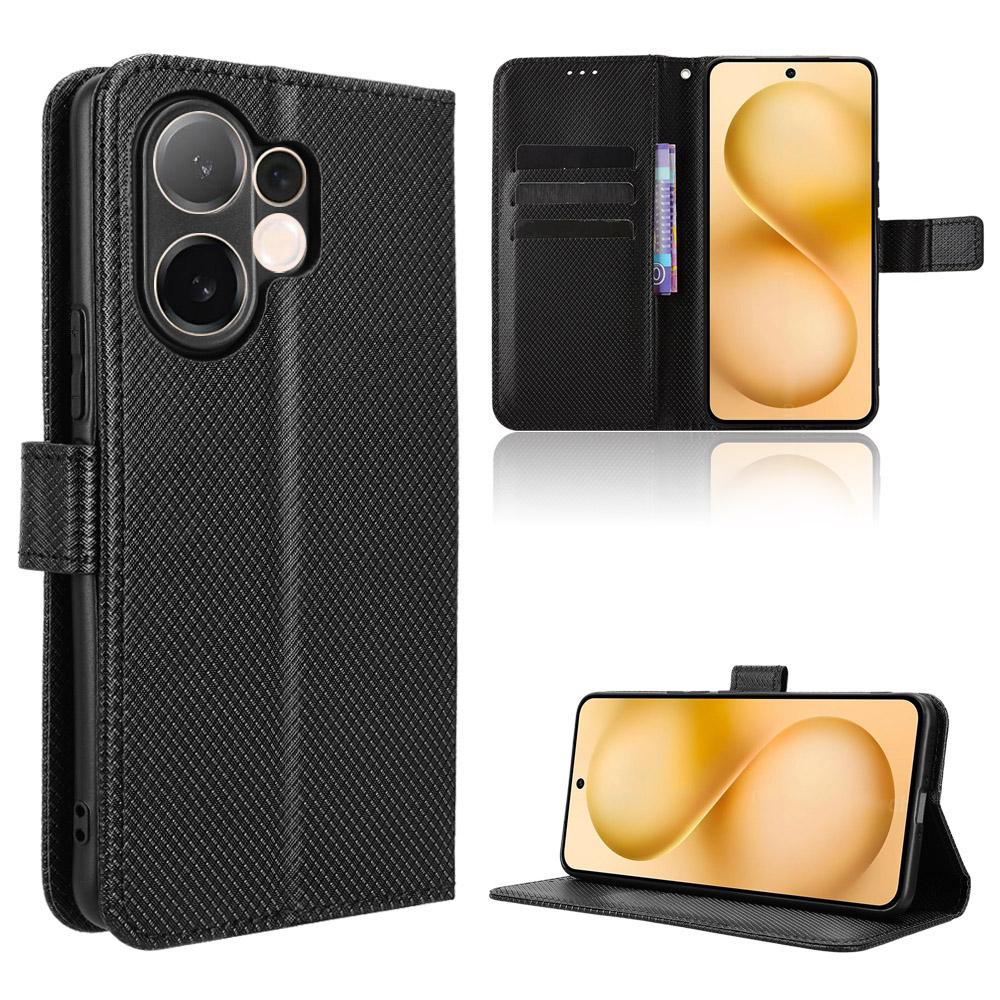 For Vivo V60 5G Leather Wallet Case with Strap Diamond Texture Phone Cover