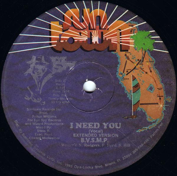

12inch Record B.V.S.M.P. I Need You X713 SUNTOWN RECORDS 1987 US Rap HipHopRB Used