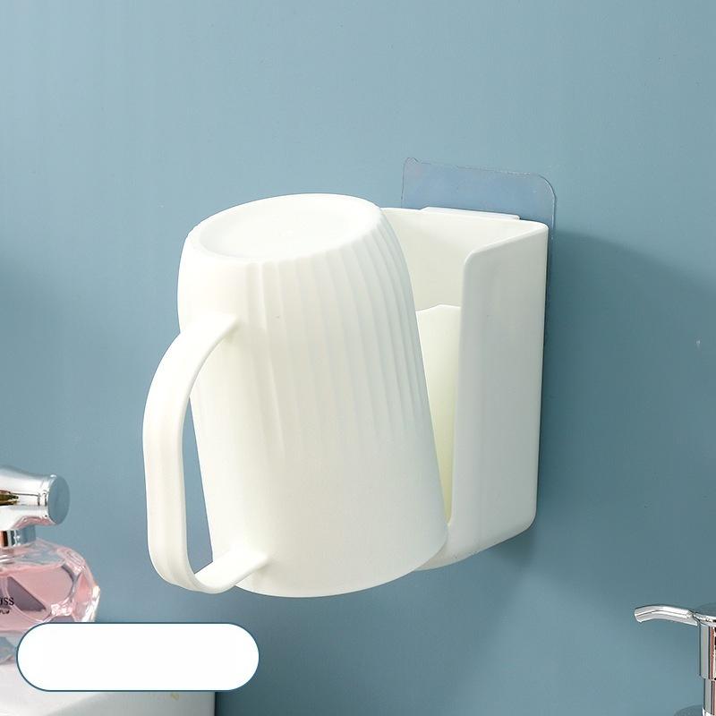 

No Drill Wall‑Mounted Toothbrush Holder, Bathroom Hanging Storage Rack with Mouthwash Cup Organizer белый