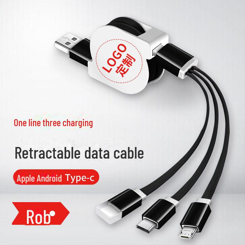 Retractable 3-in-1 Multi-Function 2A Fast Charging Cable with Custom Logo