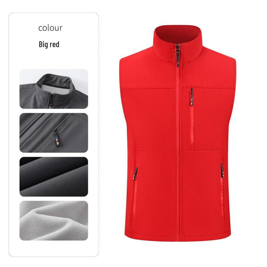 Unisex Workwear Vest: Casual, Plain Color, Stand Collar, Plus Velvet, Multi-Pocket, Zipper, Logo Customizable