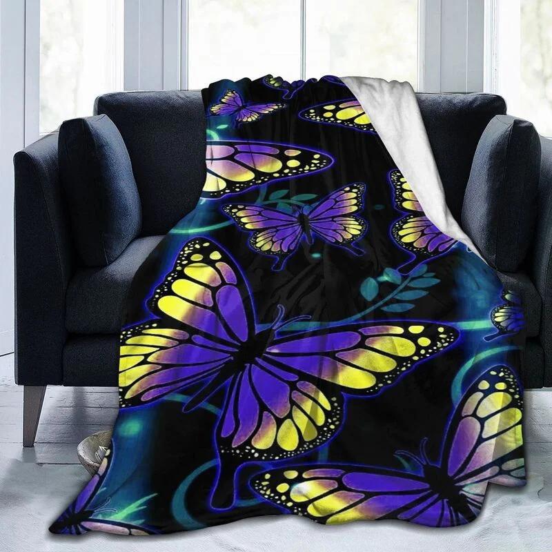 Butterfly Throw Blanket Smooth Lightweight Soft Print  for Travelling Camping Gift Kid Adult Flannel Fleece  Queen