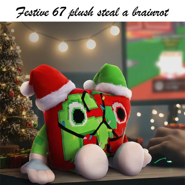 25cm Festive 67 Plush Steal A Brainrot Christmas Doll Anime Peripherals Soft Doll Collection Room Decoration Kid Gifts