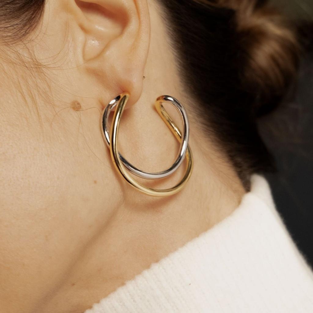 Light Luxury Design, High-End Cold Wind Double-Layer Wire-Wound Hollow Earrings S925 Silver Needle Stud Earrings Temperament Versatile Earrings