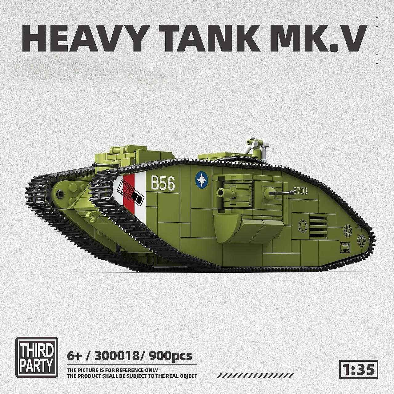 900 деталей Военная серия Строительные блоки Сборка Модель MOC Британский Mark MK.V Тяжелый бронированный автомобиль Игрушка Подарок для мальчиков без коробки