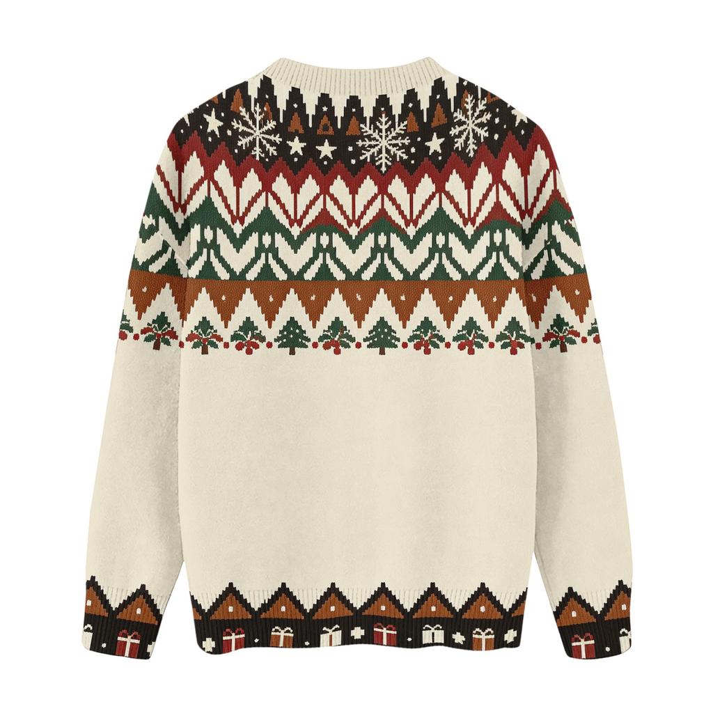 Women's Casual Long Sleeve Christmas Print Neck Knit Sweater