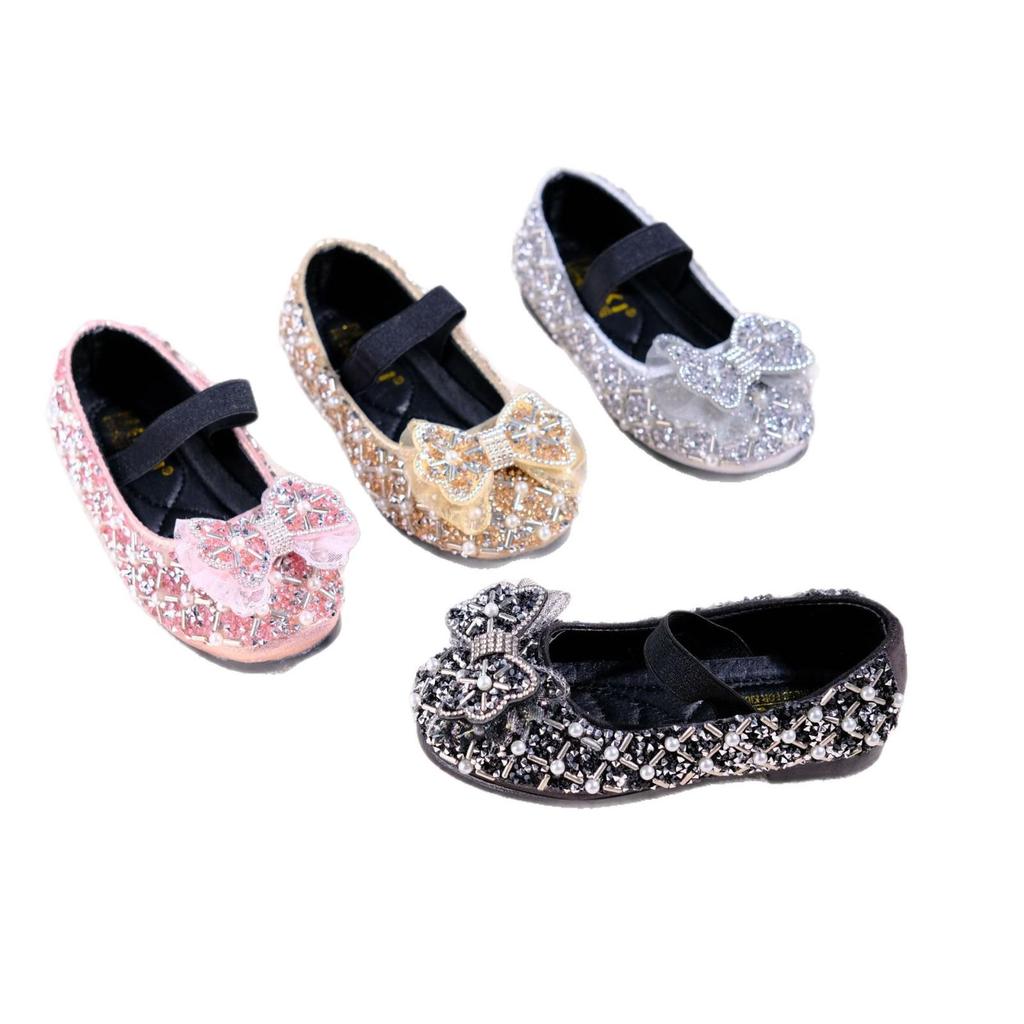 Autumn 2025 Rhinestone Princess Flats for Girls - Leather Dance Performance Shoes
