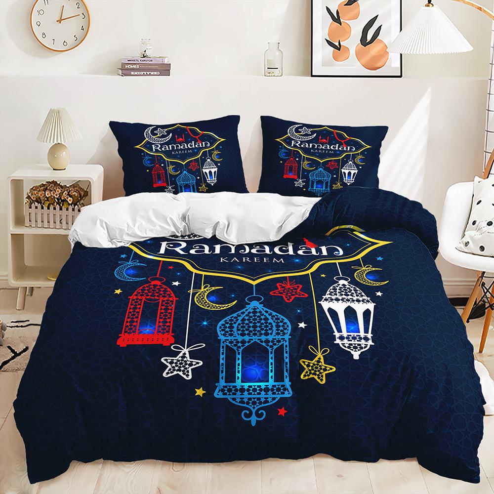Stars and Moon Duvet Cover Twin King Muslim Ramadan Festival Bedding Set Microfiber Lamp Comforter Cover for Teen Adult Decor