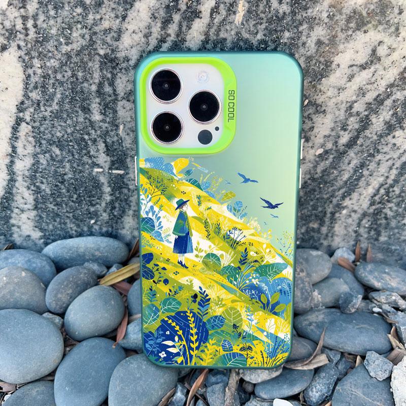 Spring Scenery in Field Phone Case For iPhone 14 12 11 13 Pro Max 13 Mini 15 Pro Max Plus Shockproof Laser Back Cover Funda Case