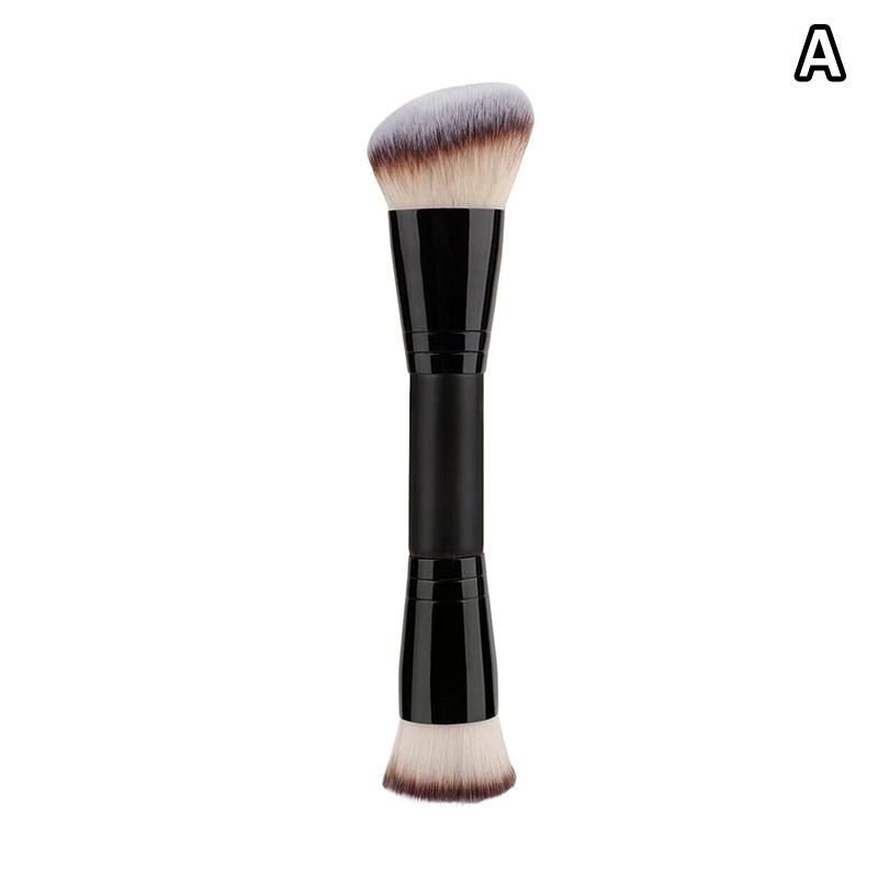 2 In 1 Professional Double Ended Makeup Brush Large Round Head And Handle For Foundation Concealer Setting Travel Make Up Tool