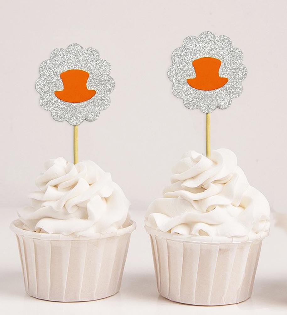 Darling Souvenir | Toppers de cupcake em forma de chapéu com glitter | Decorações de sobremesa para festa de chá de bebê e casamento - Pacote de