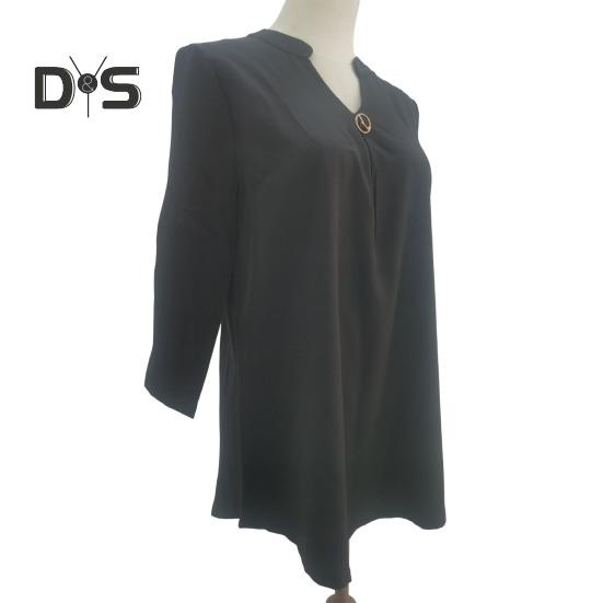 Dámské topy Výstřih do V Knoflíková ozdoba 3/4 rukáv Pulovr Topy Jednobarevné Zmačkané Tričko Ležérní styl Denní nošení